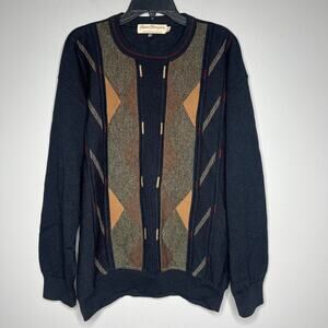 VTG Norm Thompson Wool Leather 3D TEXTURED SWEATER XL Coogi Style Biggie Cosby